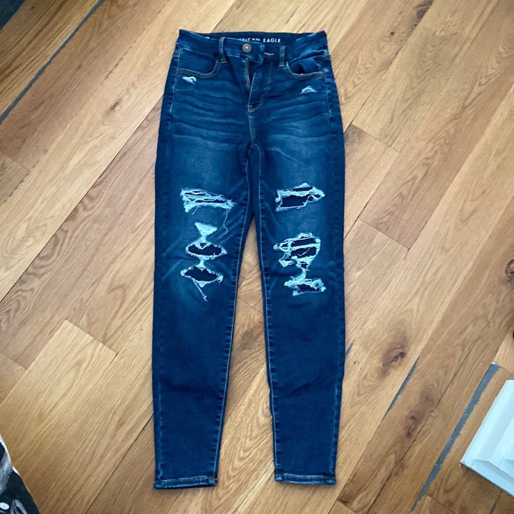 dark medium wash american eagle mom jean